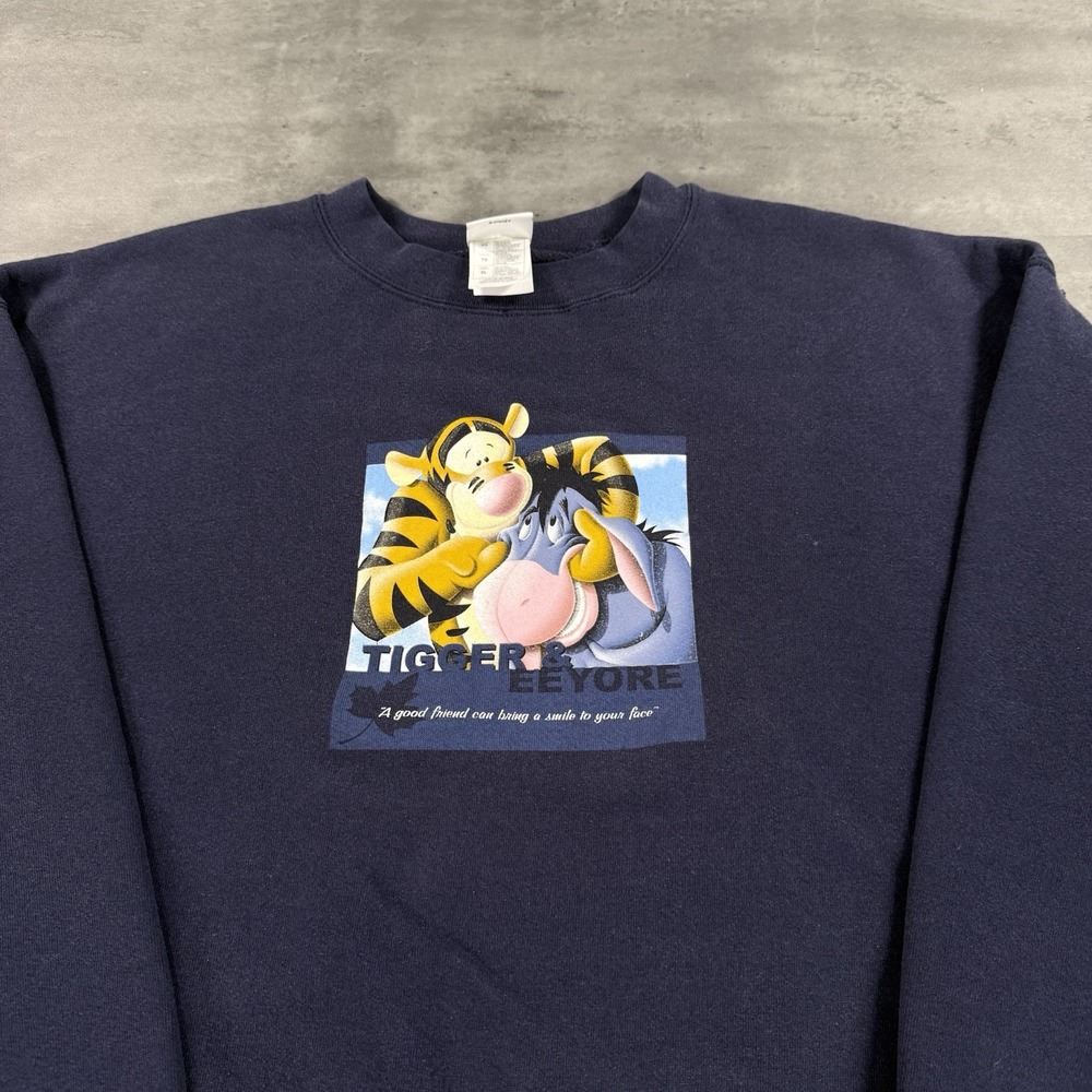 Vintage Disney Store Tigger Eeyore Sweatshirt Crewneck XL Navy Blue Baggy Fit